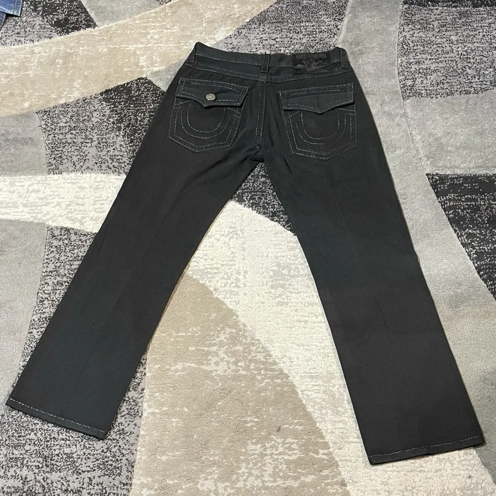 True Religion Ricky Super T Jeans Men 34x32 Black‎ Flap Pocket Thick Stitch USA